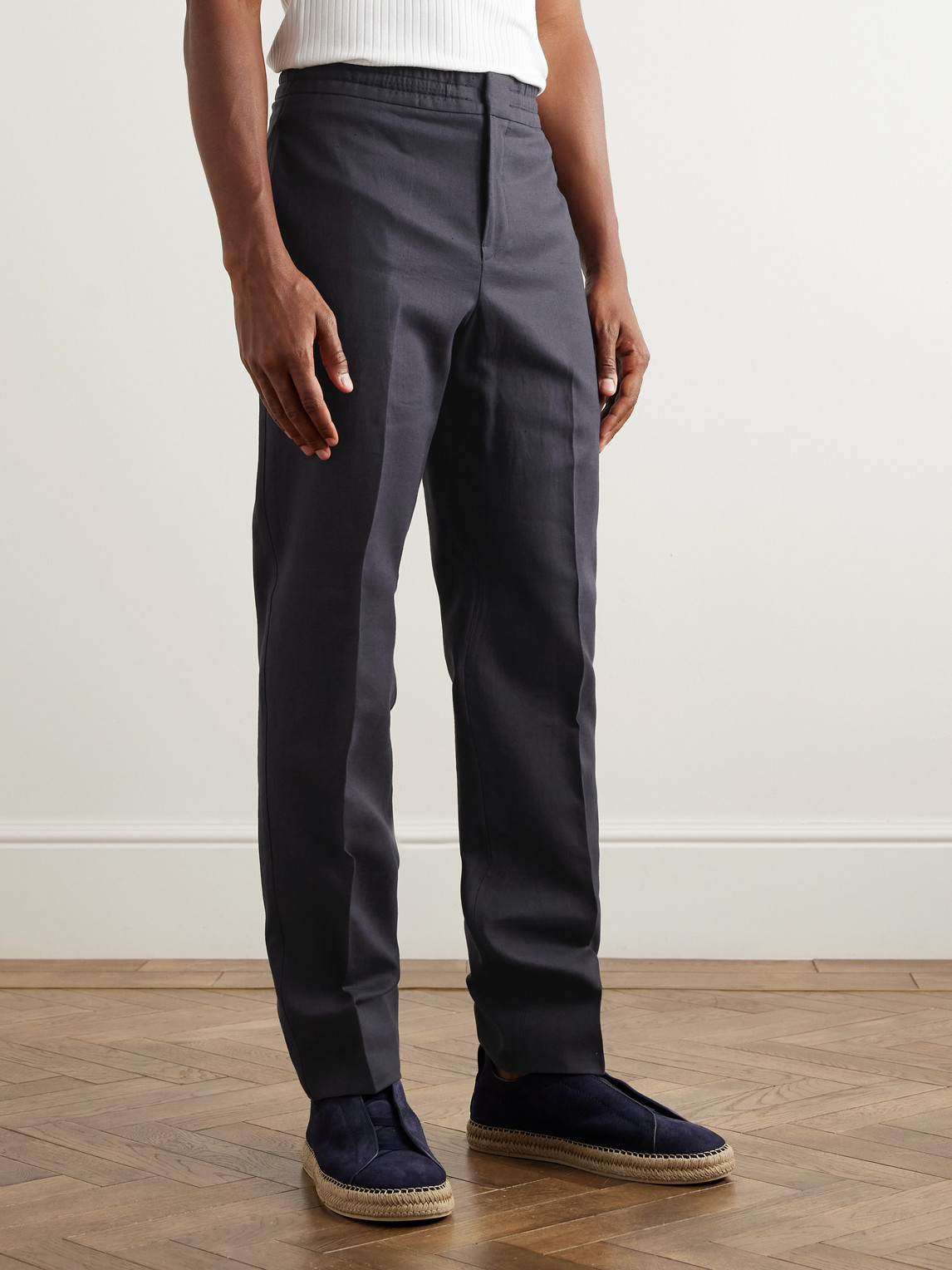Zegna Straight-leg Linen-twill Trousers In Blue