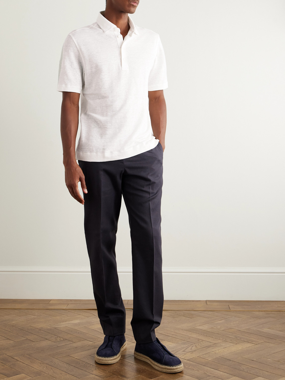 Zegna Straight-leg Linen-twill Trousers In Blue