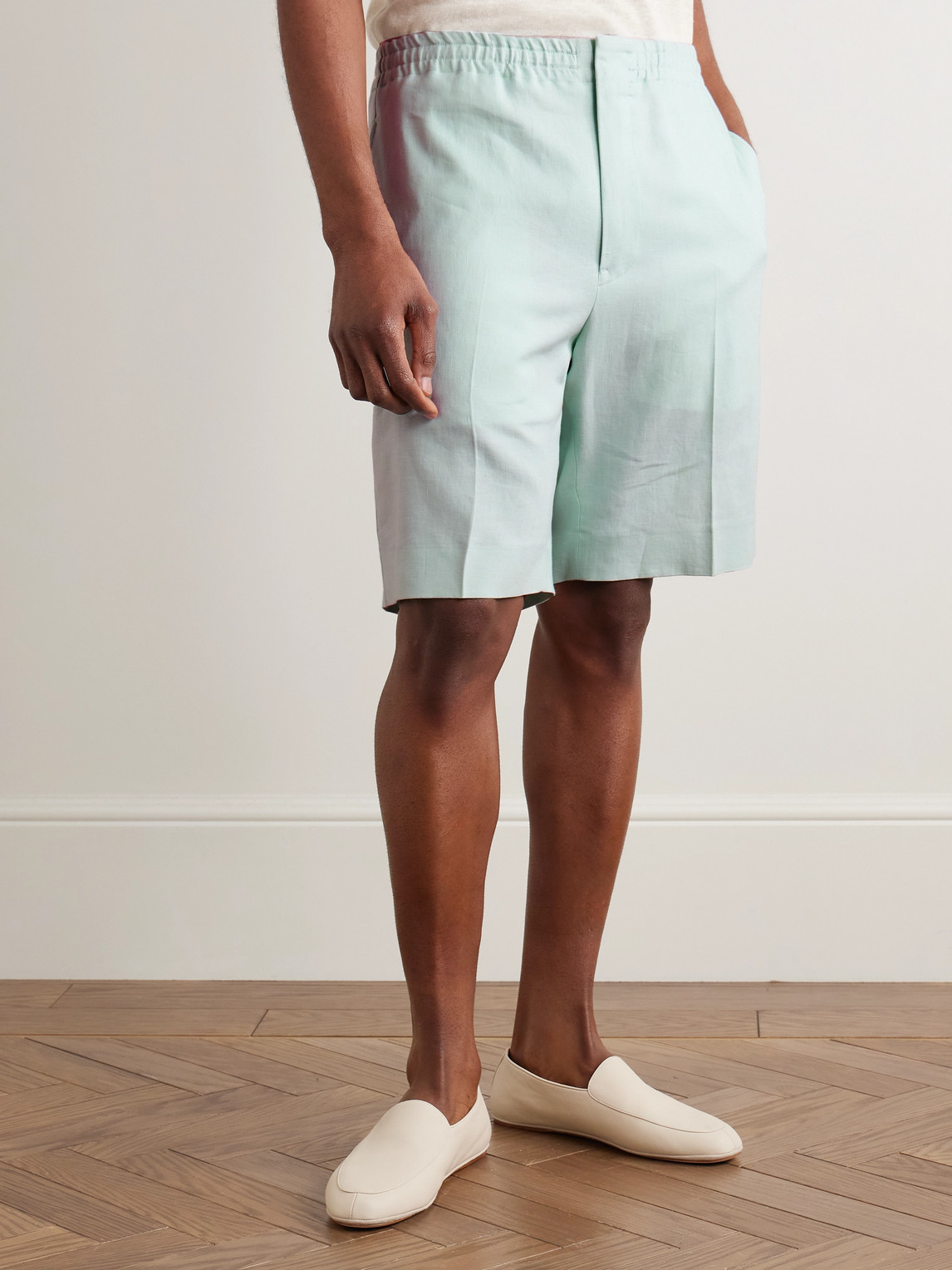 Zegna Straight-leg Linen Shorts In Blue