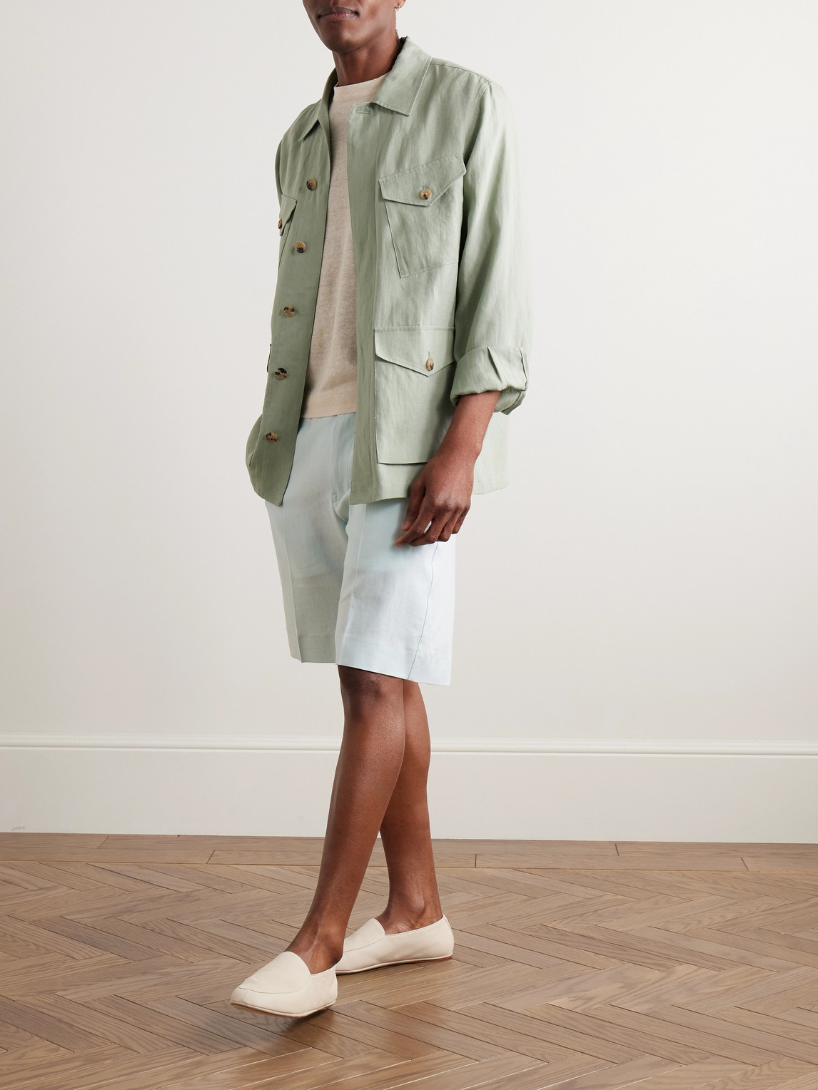 Zegna Straight-leg Linen Shorts In Blue
