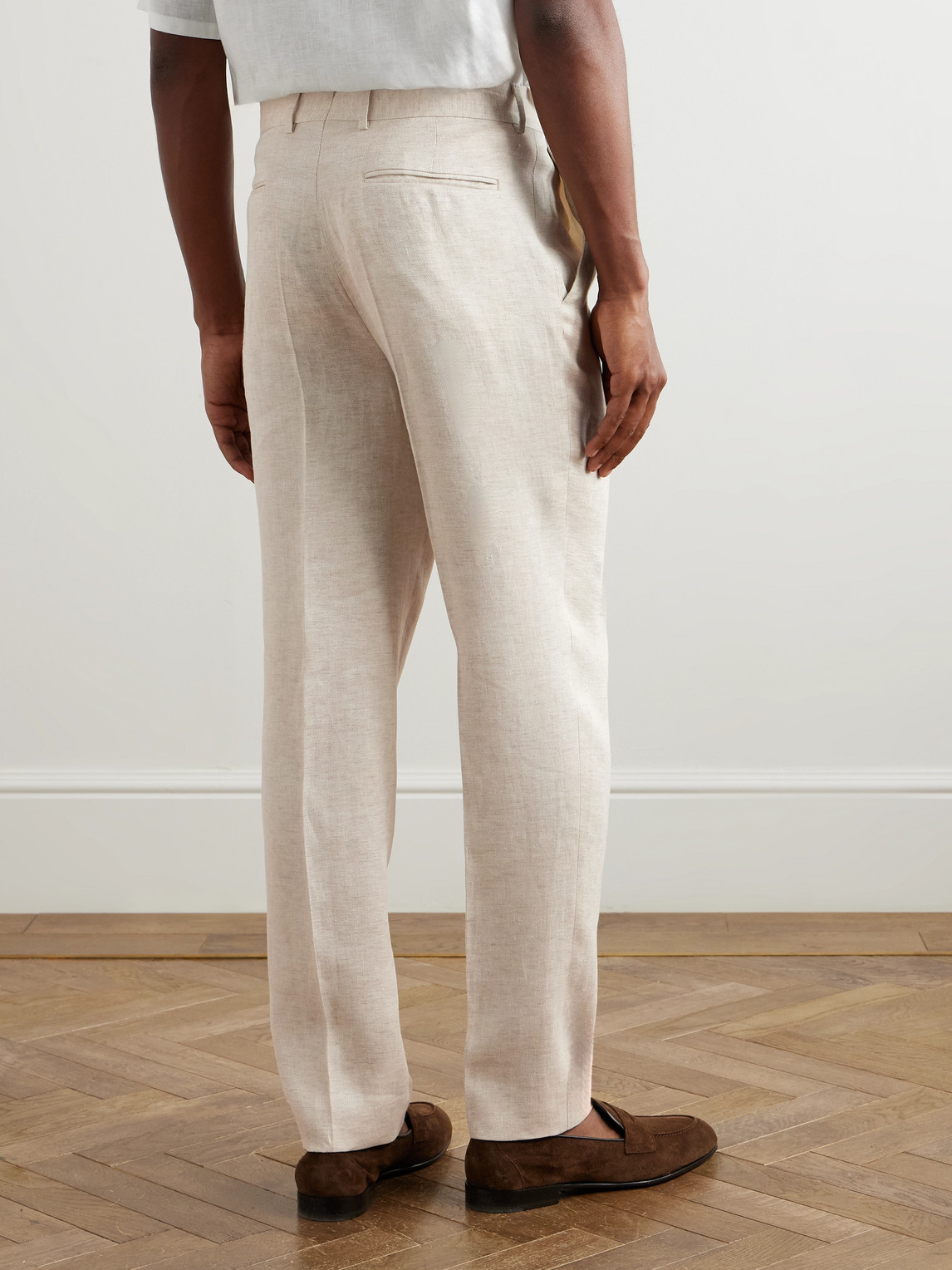 Zegna Slim-fit Straight-leg Oasi Linen-twill Suit Trousers In Neutrals