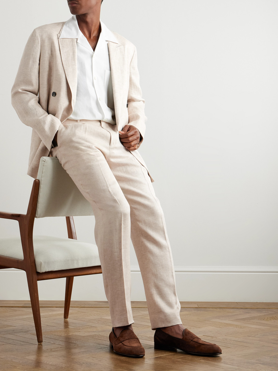 Zegna Slim-fit Straight-leg Oasi Linen-twill Suit Trousers In Neutrals