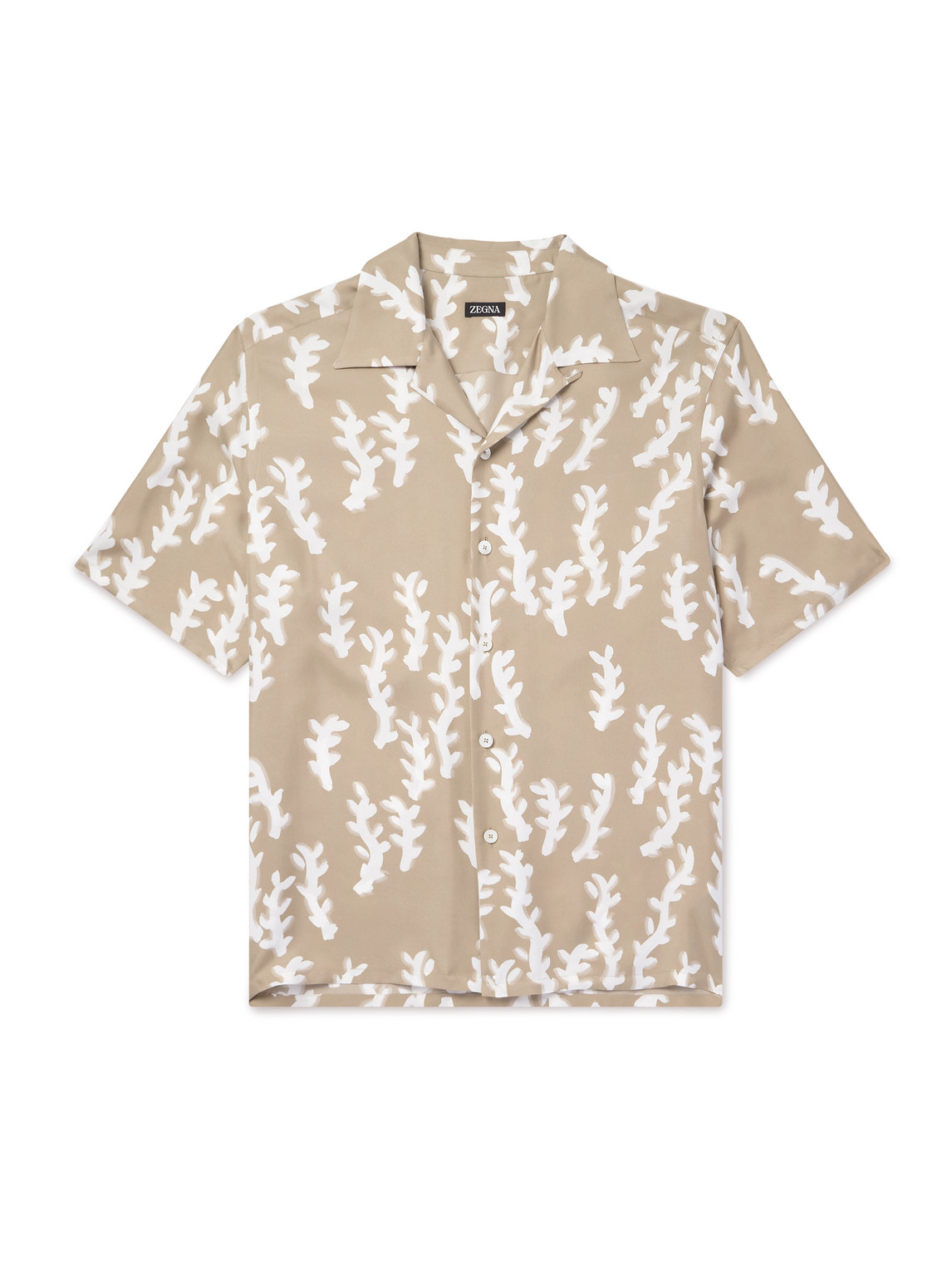 Zegna Camp-collar Printed Silk-twill Shirt In Neutrals