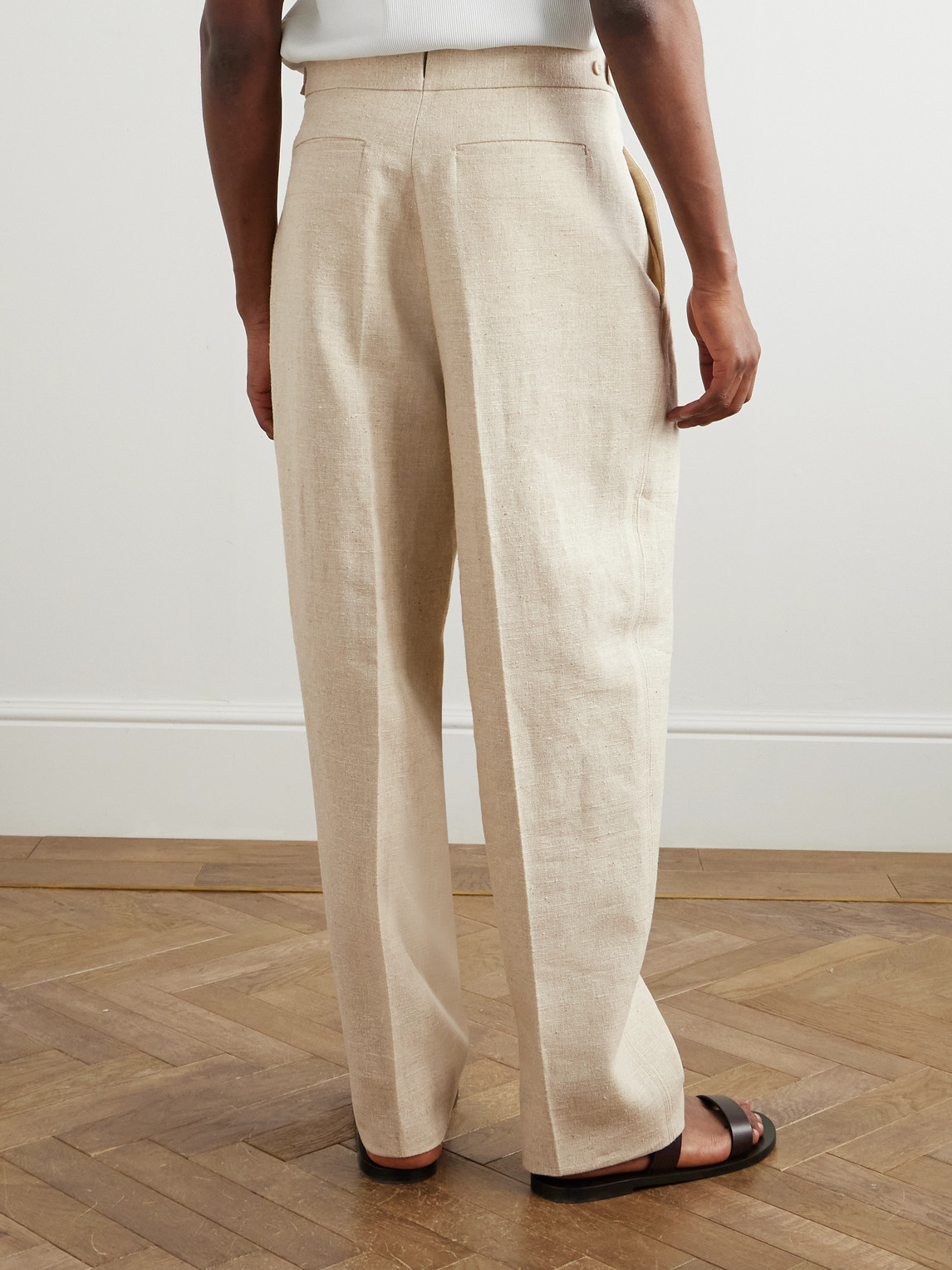 ZEGNA STRAIGHT-LEG PLEATED LINEN, SILK AND HEMP-BLEND TROUSERS