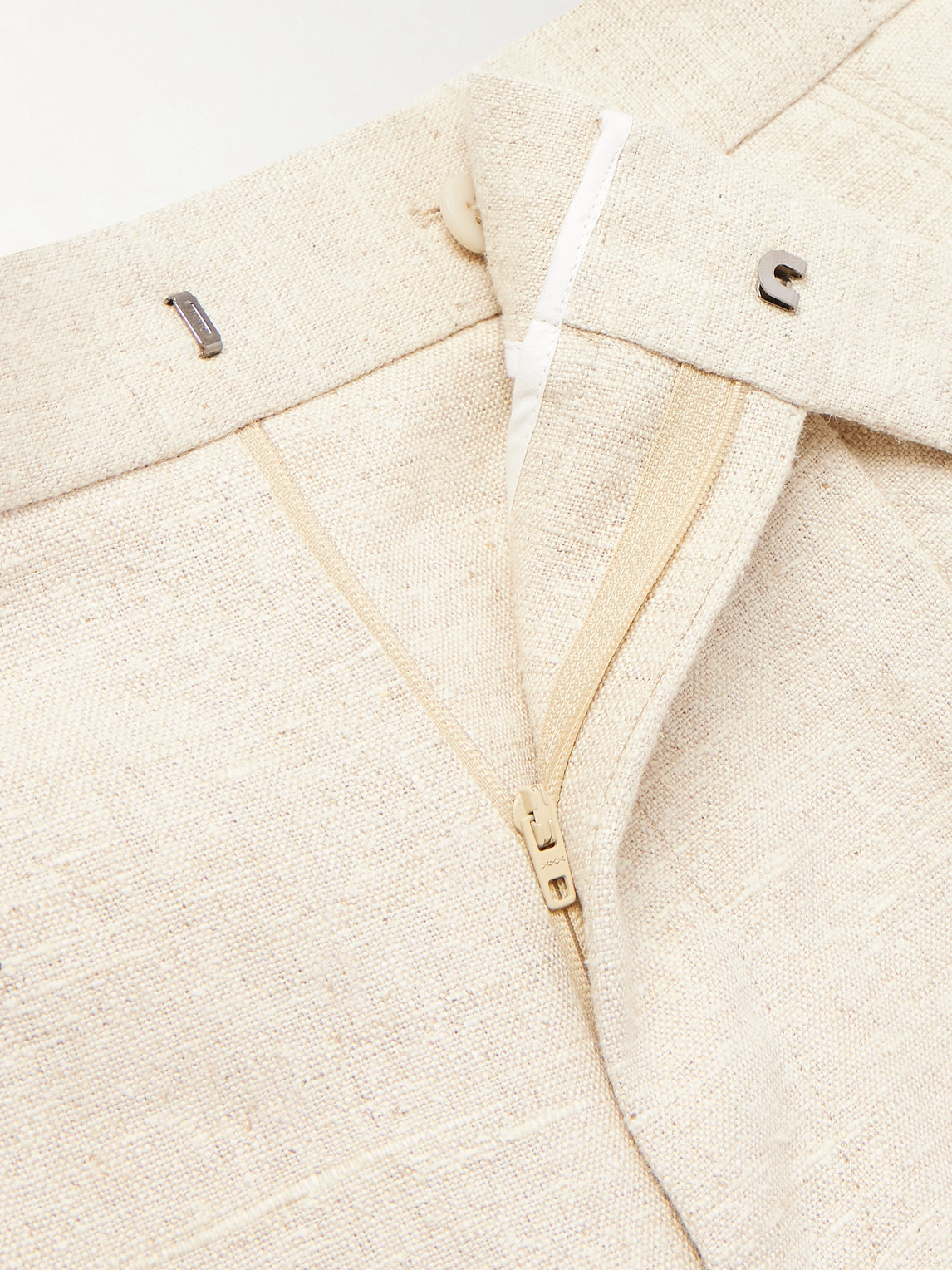 ZEGNA STRAIGHT-LEG PLEATED LINEN, SILK AND HEMP-BLEND TROUSERS