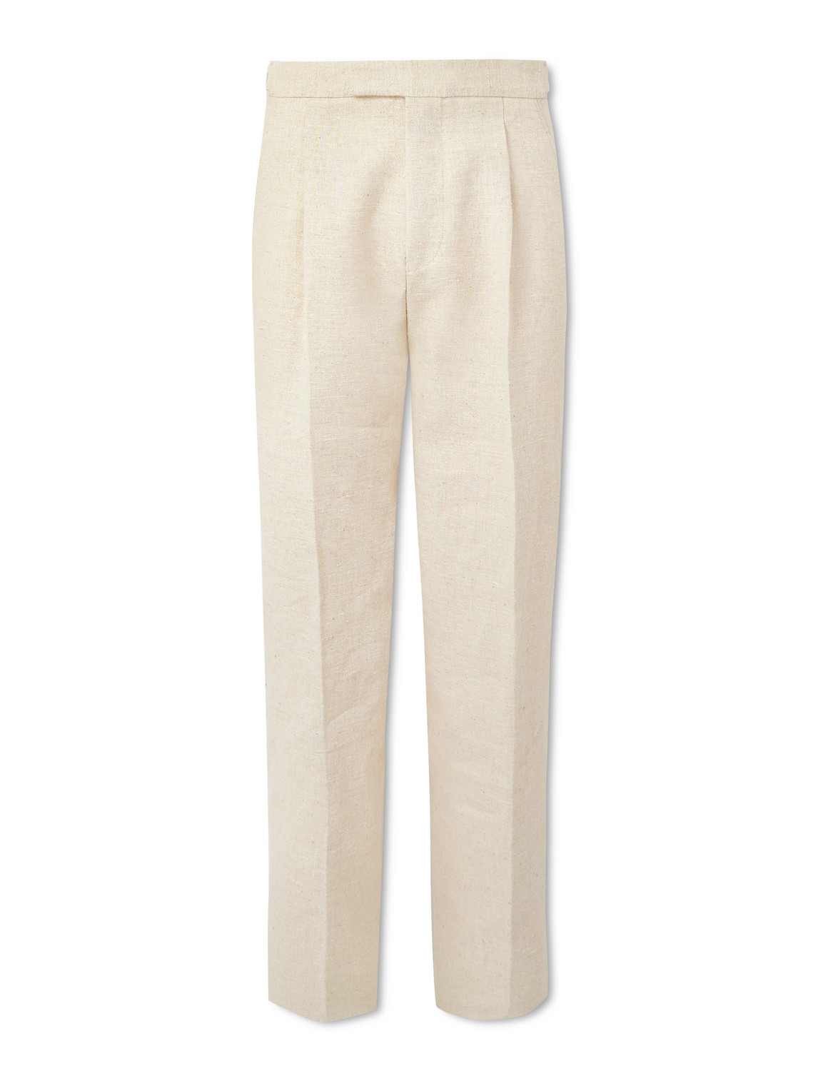 Zegna Straight-leg Pleated Linen, Silk And Hemp-blend Trousers In Neutrals