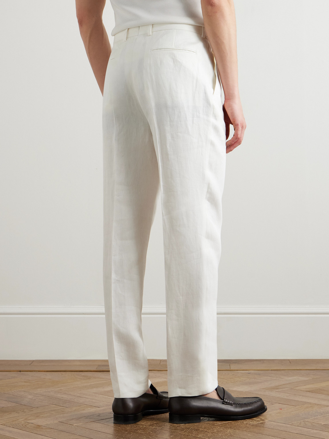 ZEGNA STRAIGHT-LEG PLEATED LINEN-TWILL TROUSERS