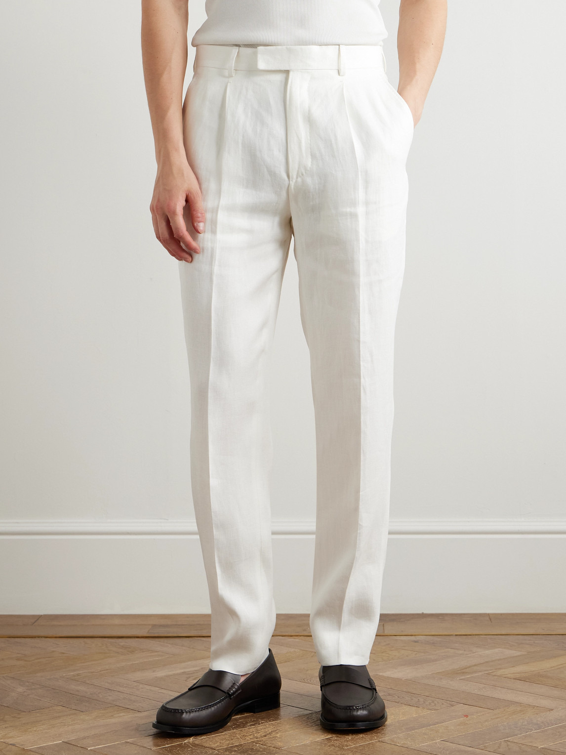 ZEGNA STRAIGHT-LEG PLEATED LINEN-TWILL TROUSERS