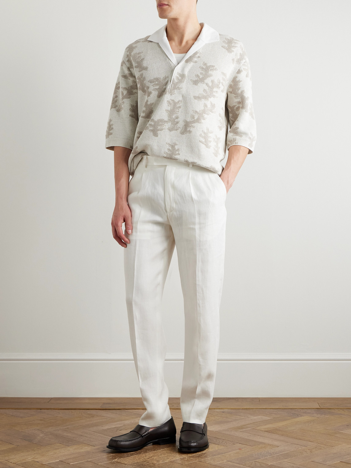 ZEGNA STRAIGHT-LEG PLEATED LINEN-TWILL TROUSERS