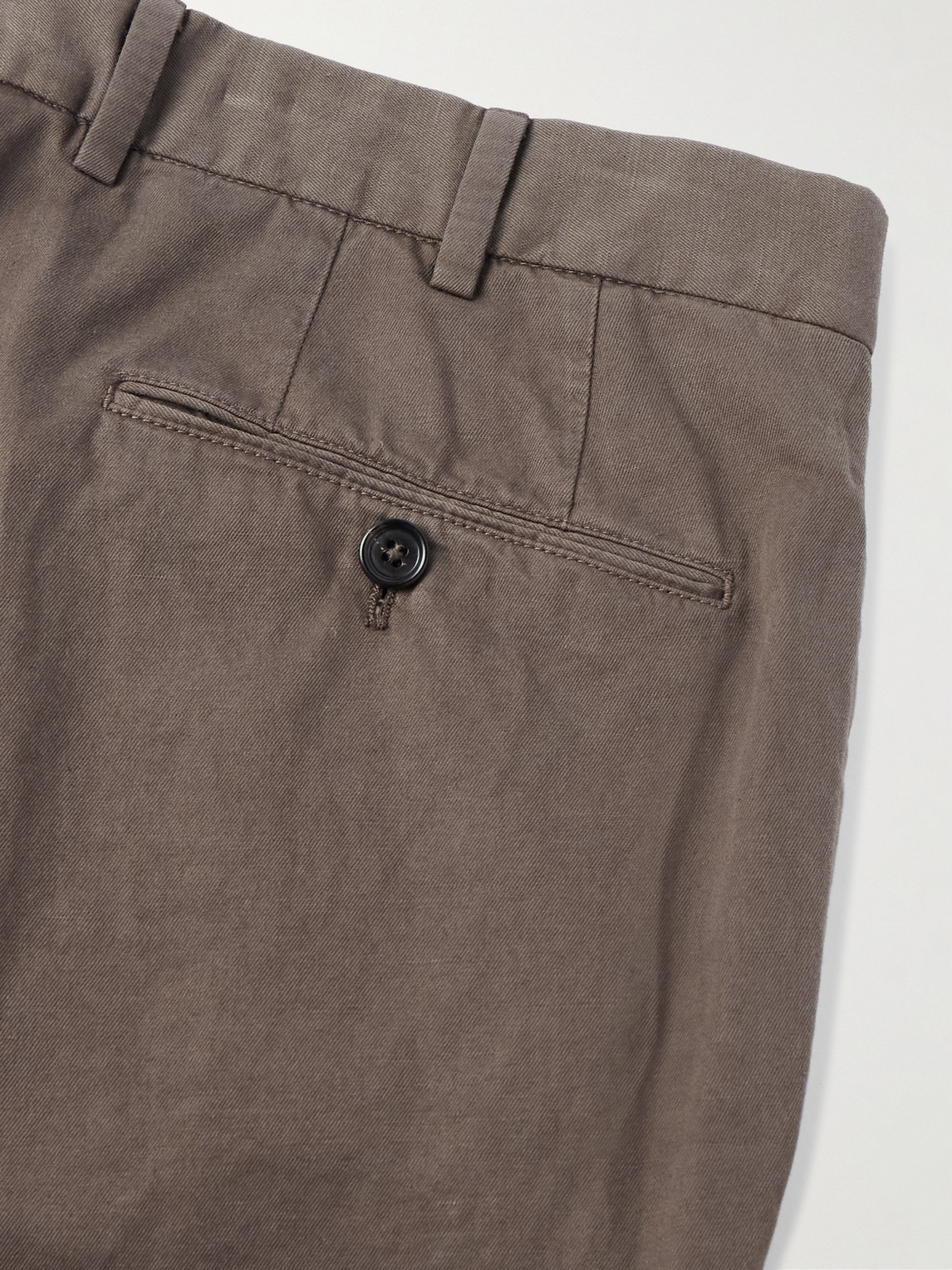 Zegna Slim-fit Tapered Cotton And Linen-blend Twill Trousers In Brown