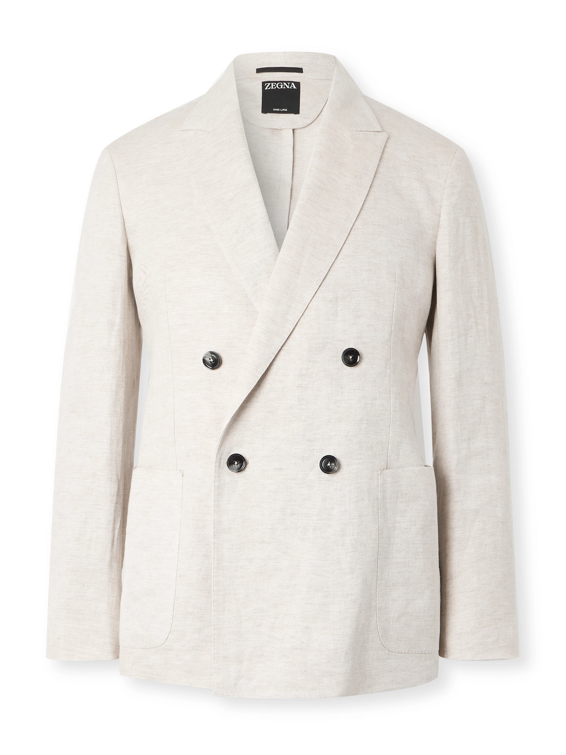Zegna Double-breasted Linen-twill Suit Jacket In Neutrals