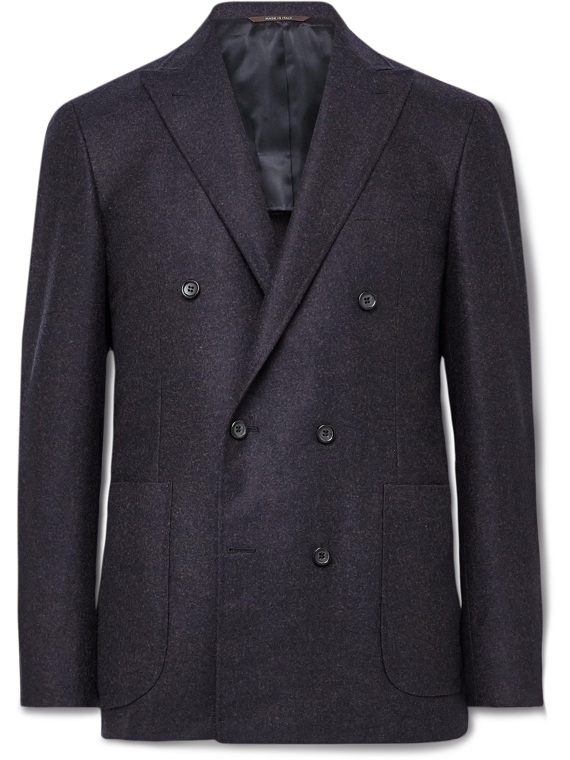 Canali Kei Slim-fit Double-breasted Wool-flannel Suit Jacket In Blue