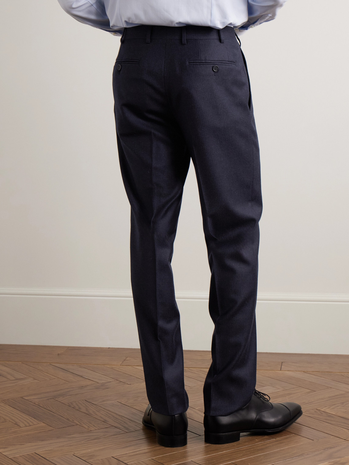 Canali Slim-fit Checked Wool Suit Trousers In Blue