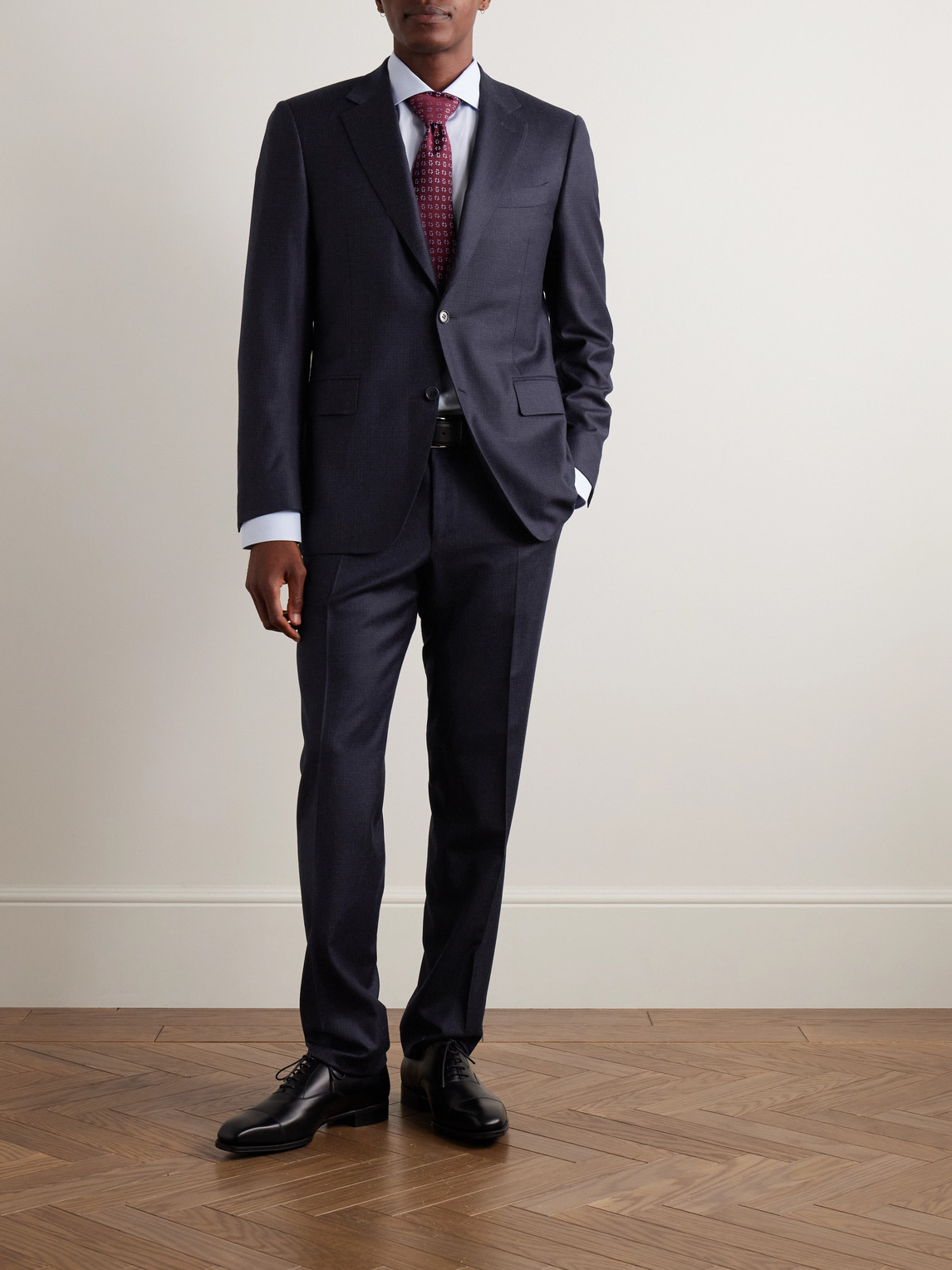 Canali Slim-fit Checked Wool Suit Trousers In Blue