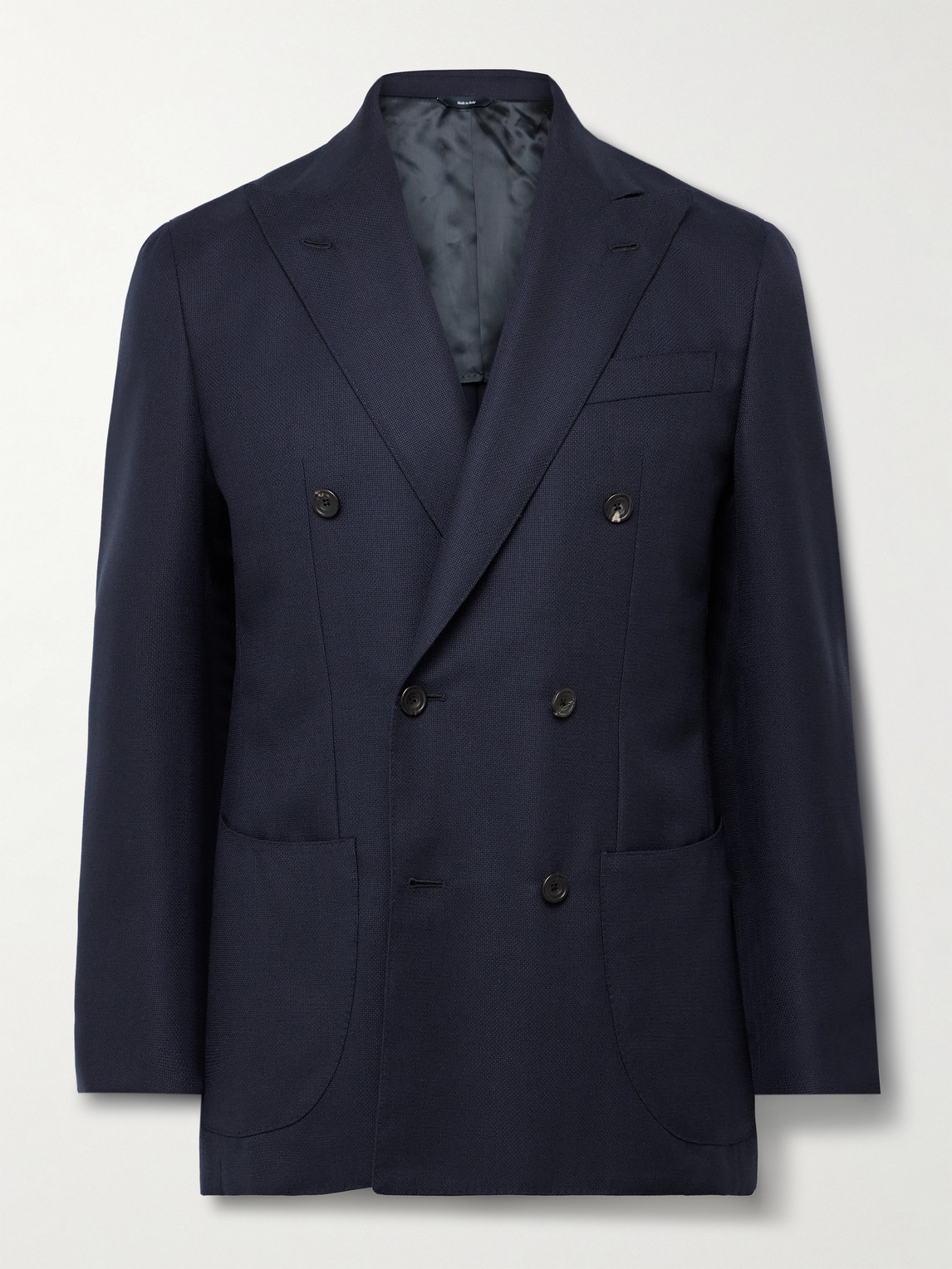 Thom Sweeney Slim-fit Double-breasted Wool-hopsack Blazer