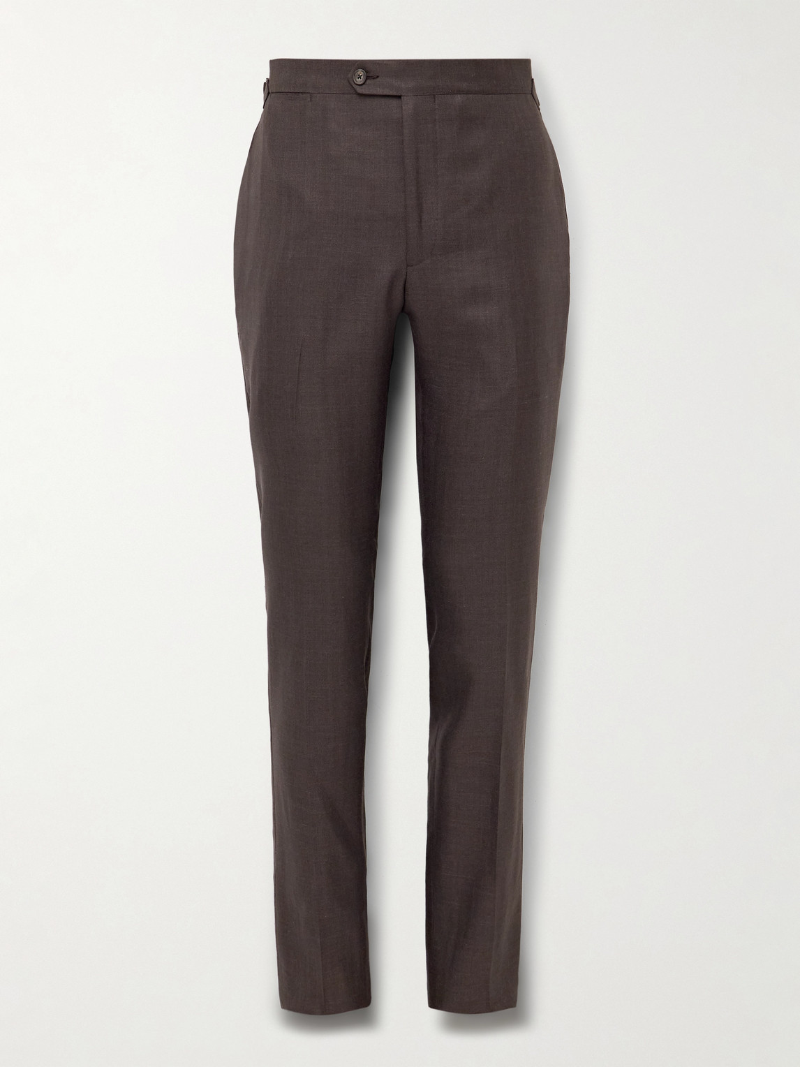 Thom Sweeney Slim-fit Herringbone Wool, Silk And Linen-blend Trousers In Black