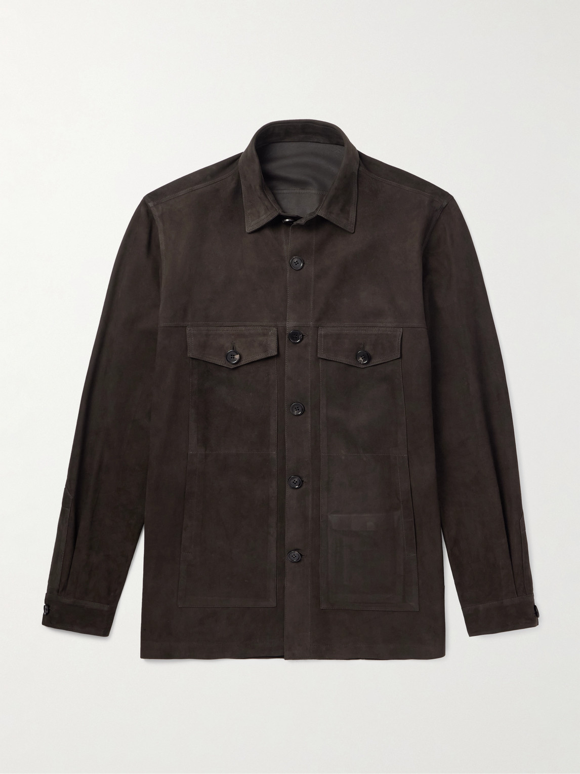 Thom Sweeney Suede Overshirt In Brown