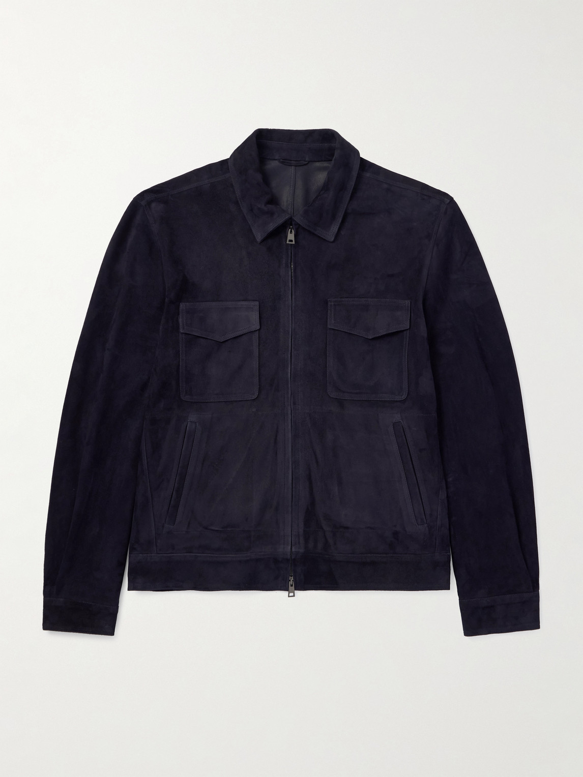 Thom Sweeney Suede Bomber Jacket In Blue
