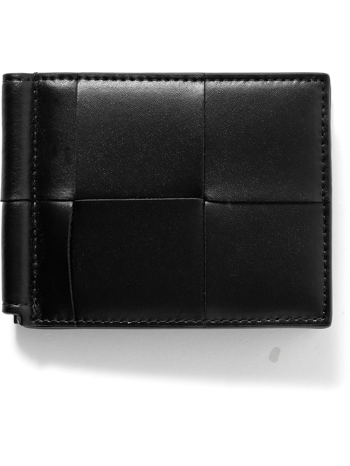 Bottega Veneta Cassette Intrecciato Leather Bifold Cardholder With Money Clip In Black