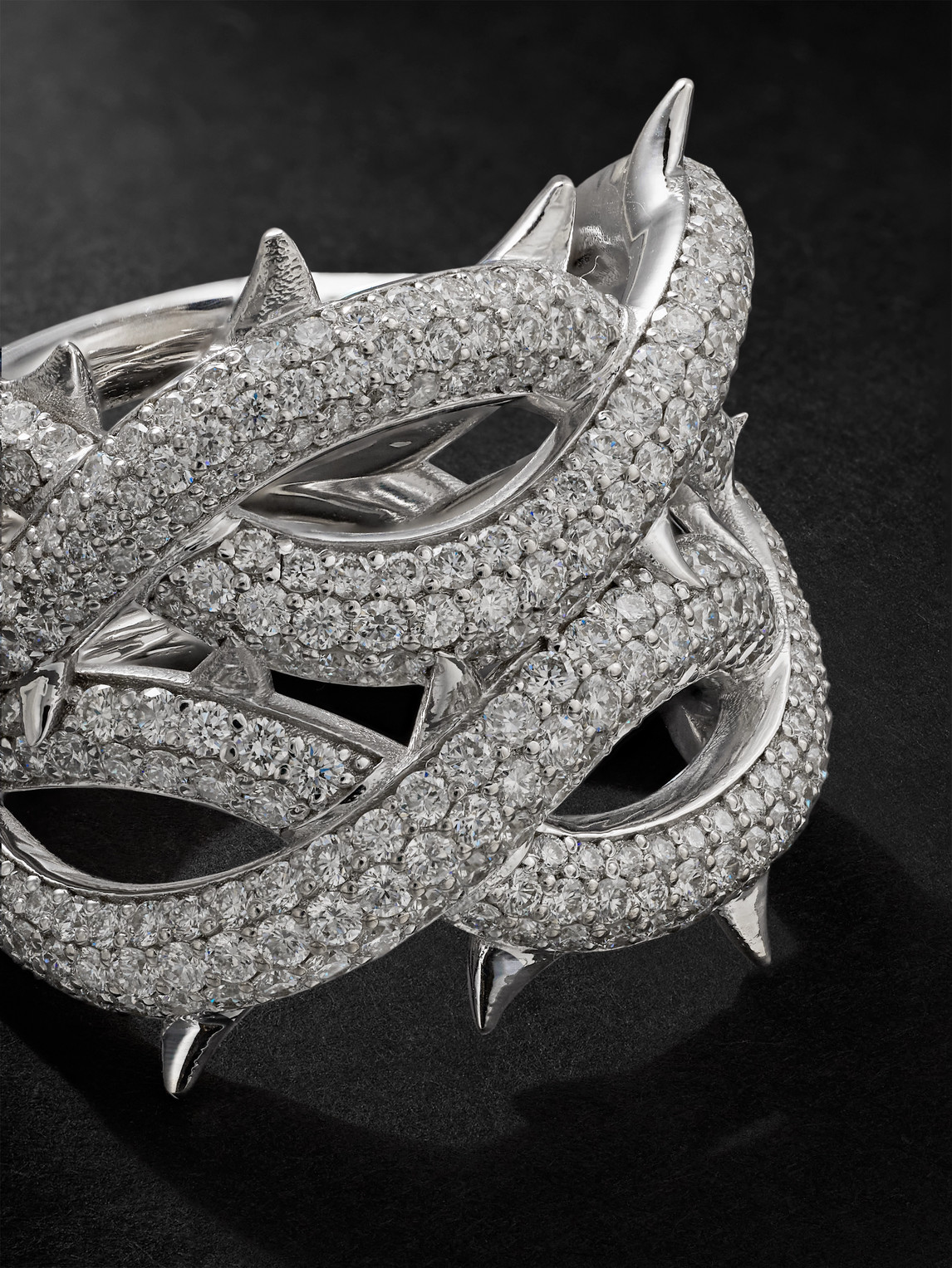 Alex Moss New York Crown Of Thornes 14-karat White Gold Diamond Ring In Silver