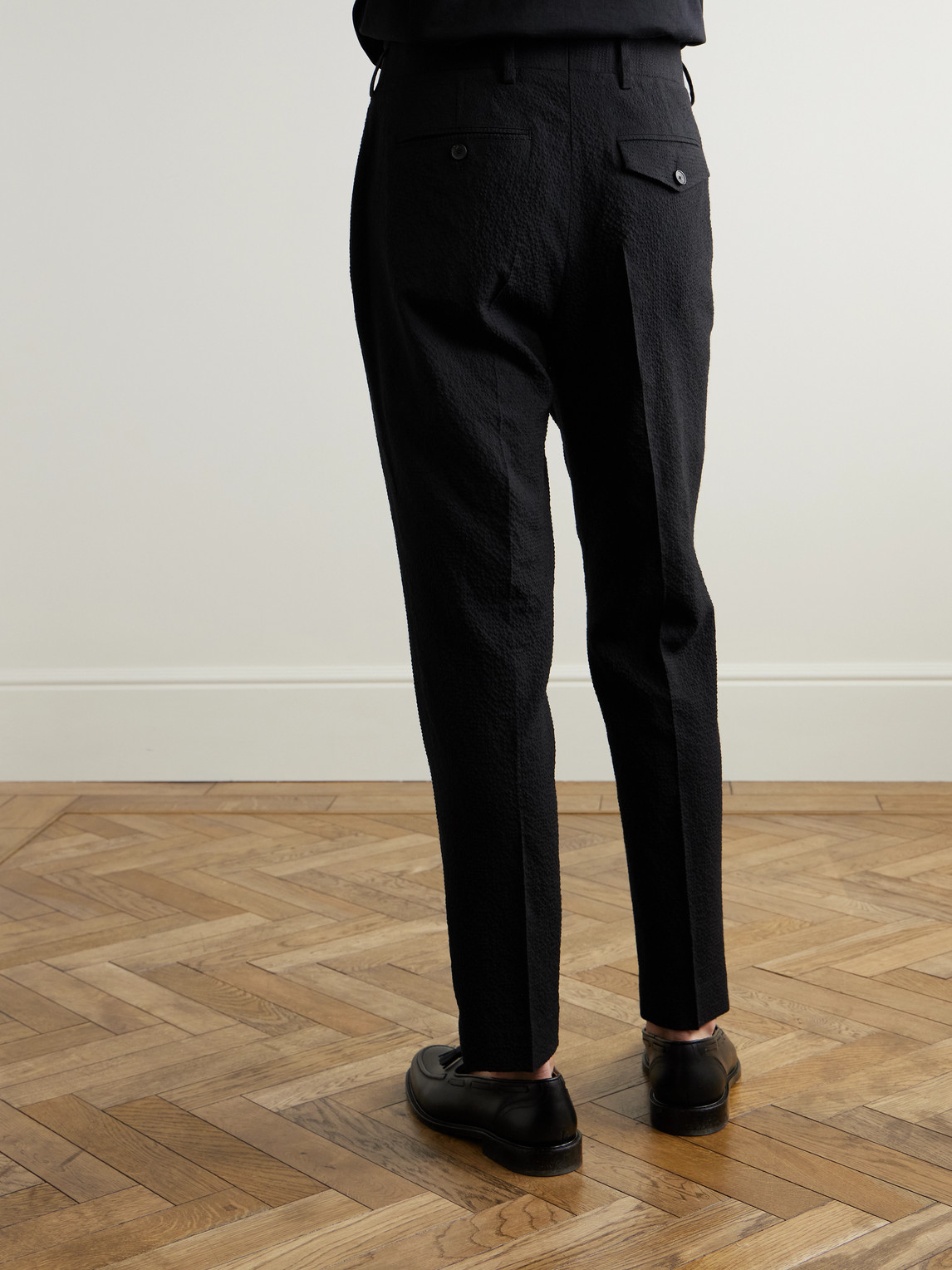Mr P. - Daniel Tapered Pleated Wool-Blend Seersucker Suit Trousers