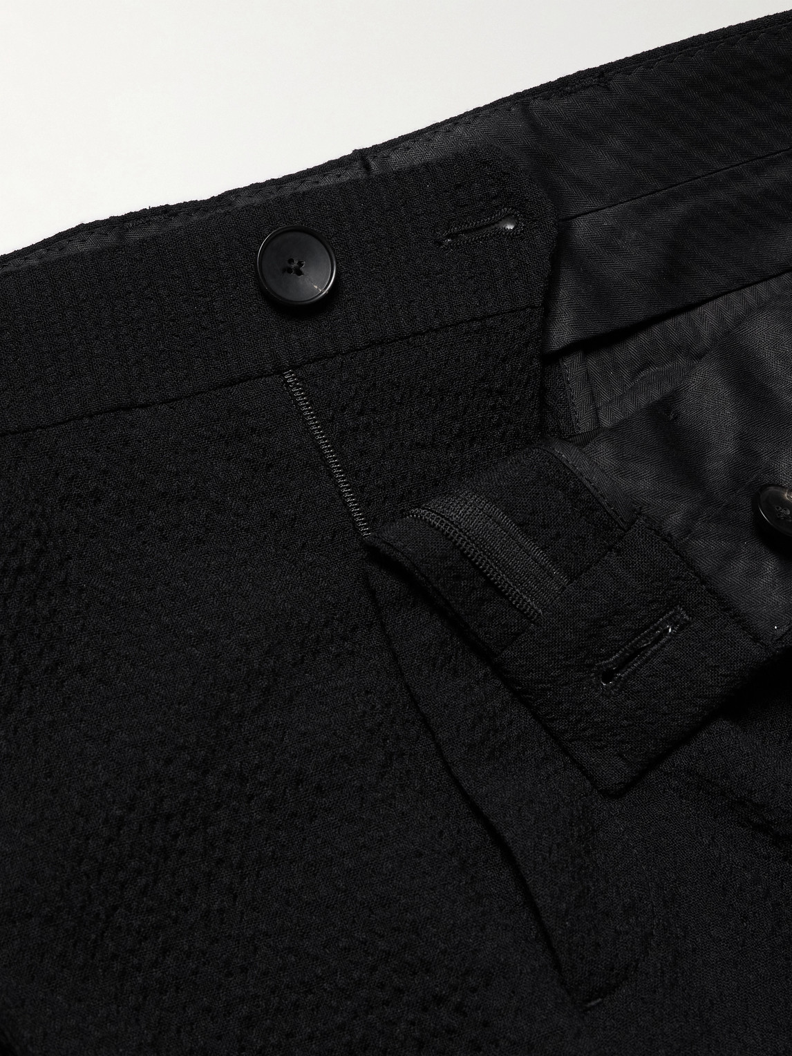 Mr P. - Daniel Tapered Pleated Wool-Blend Seersucker Suit Trousers