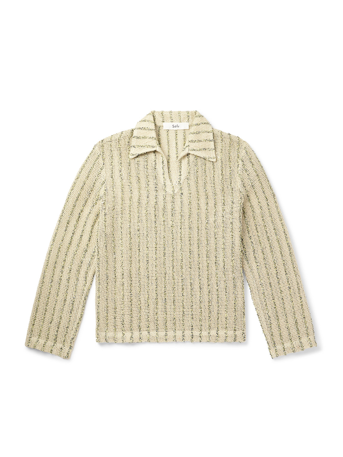 Marquis Oversized Striped Open-Knit Bouclé Polo Shirt