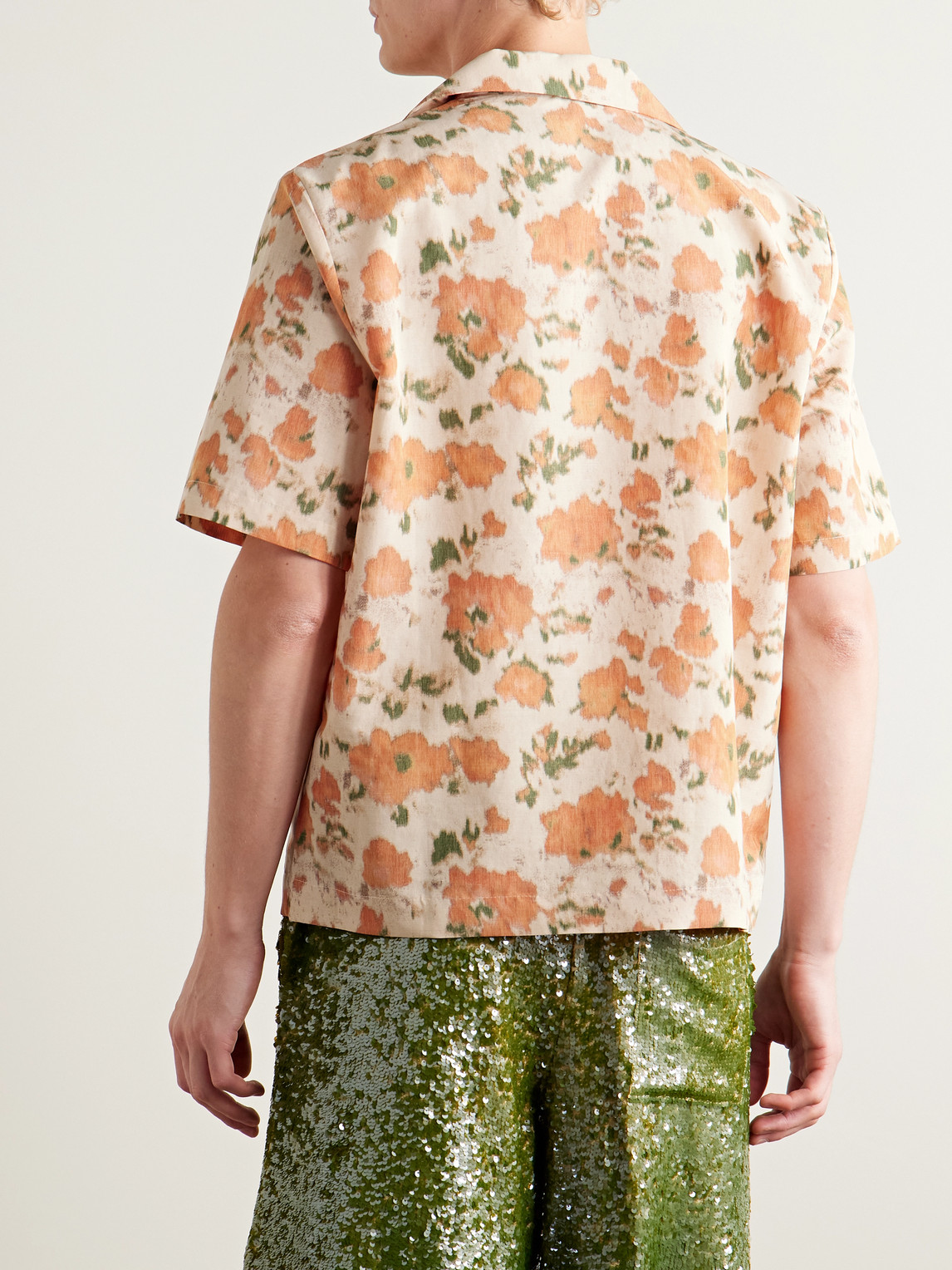 Séfr Pino Floral-print Woven Shirt In Orange