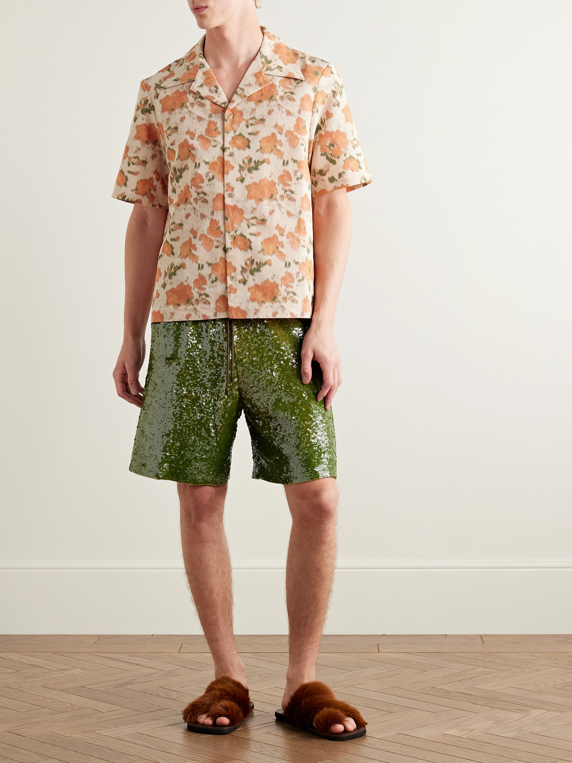 Séfr Pino Floral-print Woven Shirt In Orange