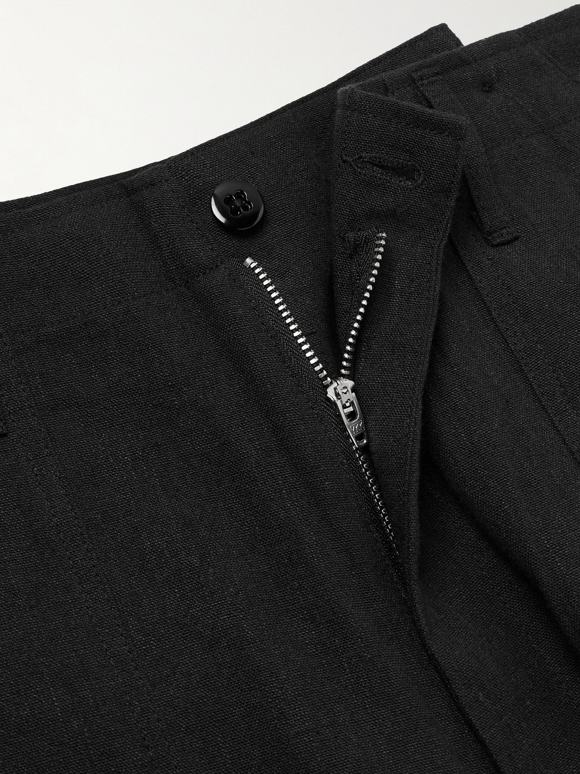 Shop Monitaly Fatigue Straight-leg Linen And Cotton-blend Trousers In Black
