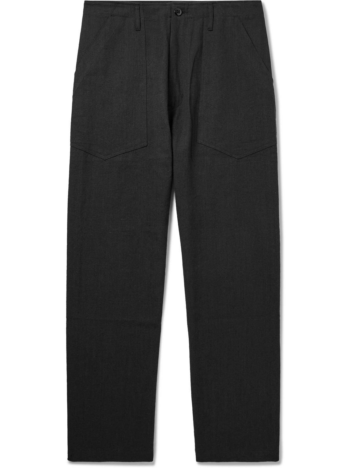 Monitaly Fatigue Straight-leg Linen And Cotton-blend Trousers In Black