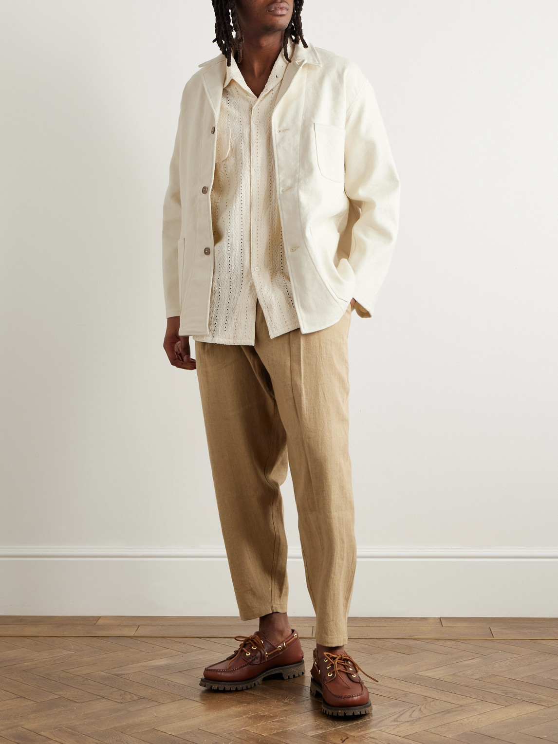 MONITALY CONVERTIBLE-COLLAR LINEN AND COTTON-BLEND JACKET