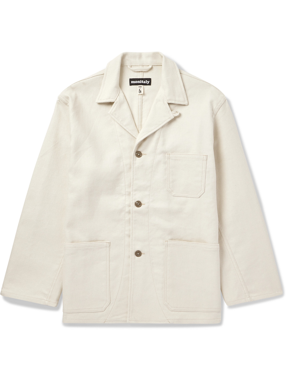 Monitaly Convertible-collar Linen And Cotton-blend Jacket In Neutrals