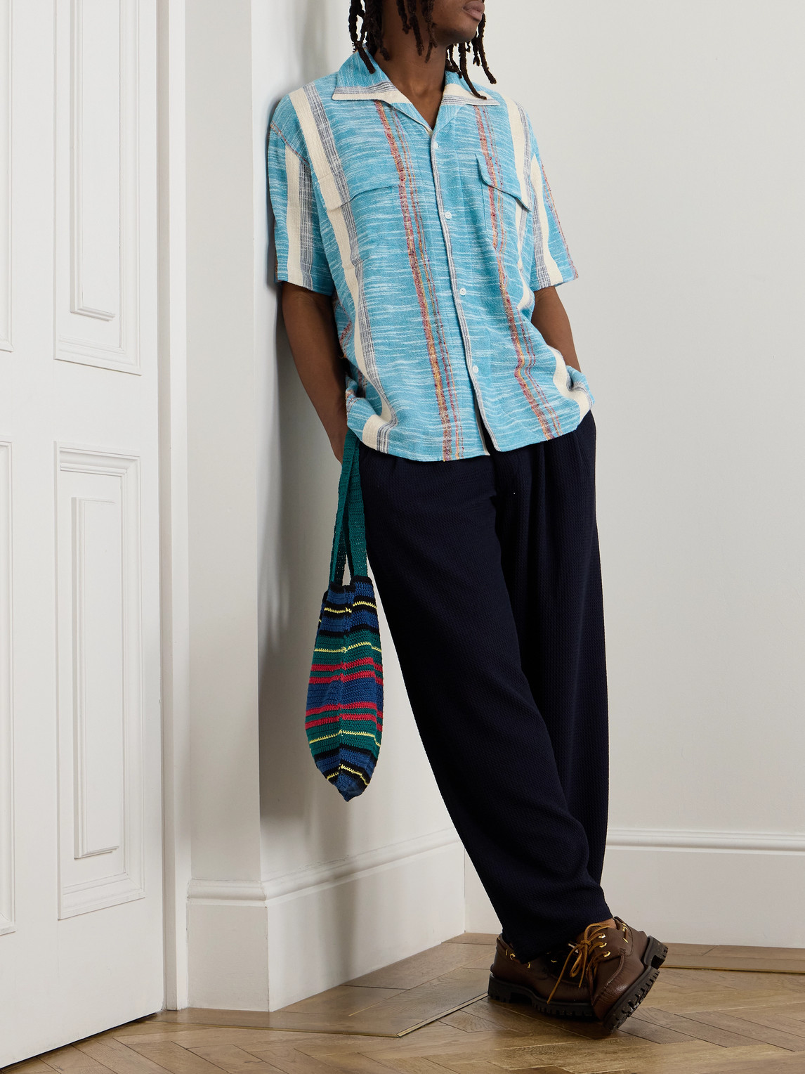 MONITALY 50S MILANO CAMP-COLLAR COTTON-JACQUARD SHIRT