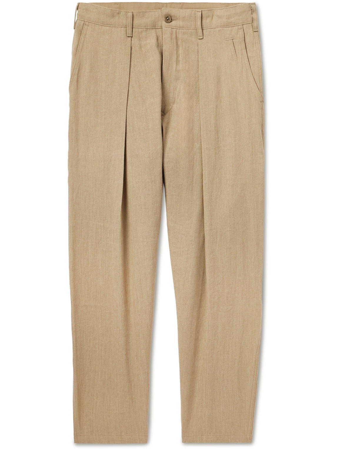 Monitaly Tapered Pleated Linen And Cotton-blend Gauze Trousers In Neutrals