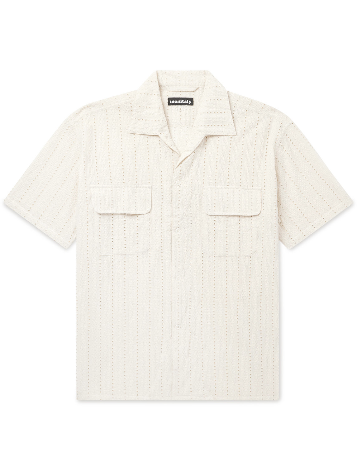 Monitaly Milano Hakoba Broderie Anglaise Cotton Shirt In Neutrals