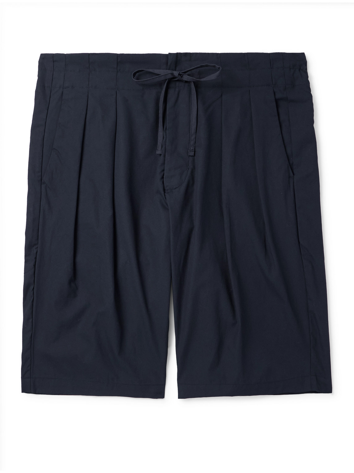 Monitaly Straight-leg Pleated Cotton Shorts In Blue
