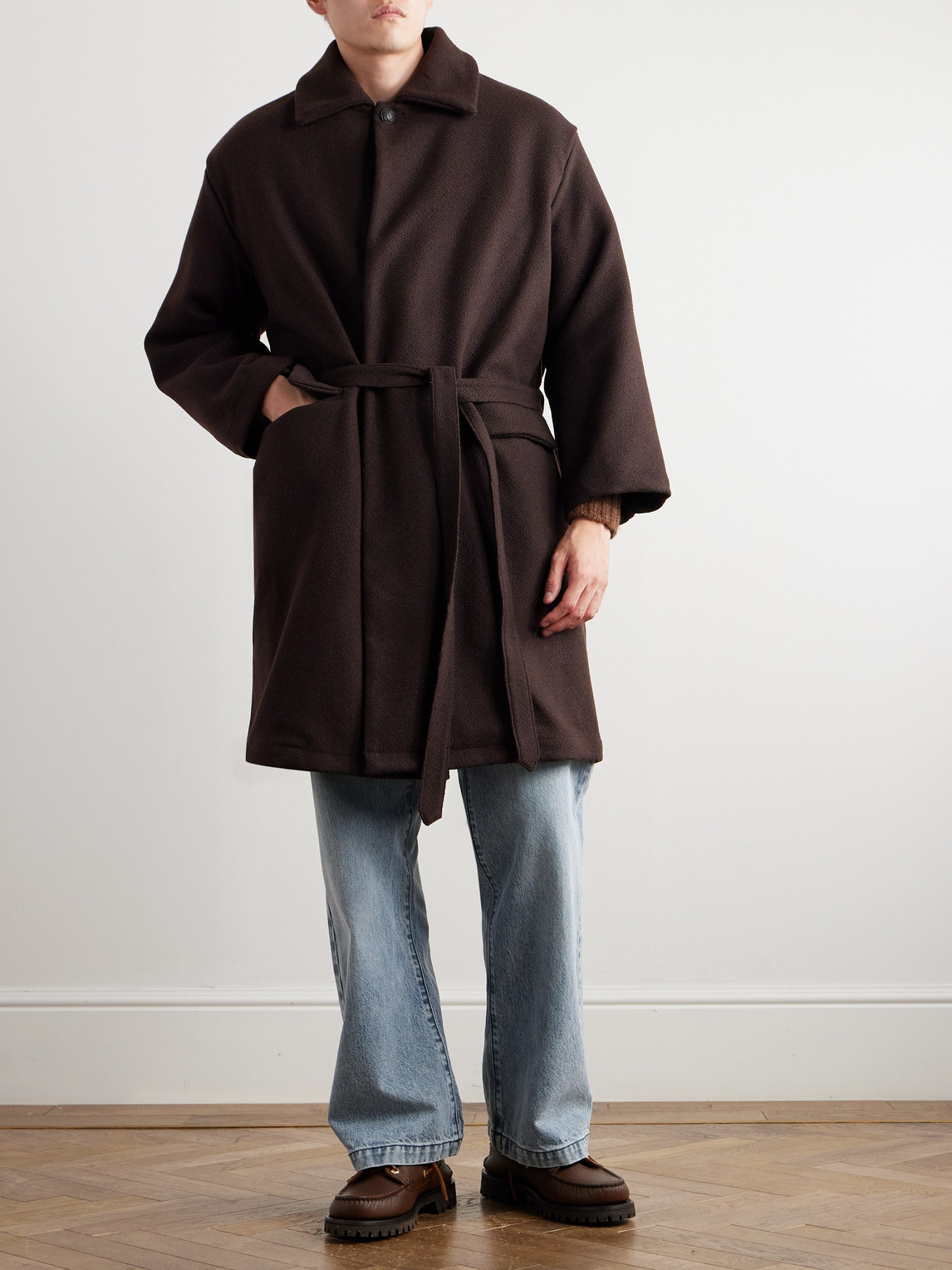 MONITALY JUTE BELTED ALPACA-BLEND COAT 