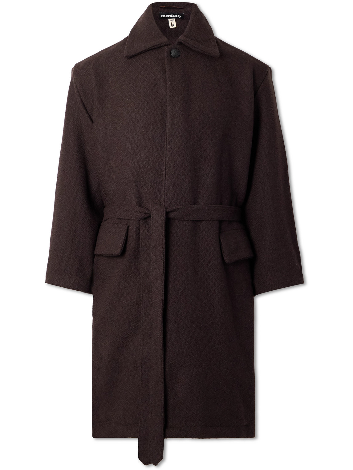 Monitaly Jute Belted Alpaca-blend Coat In Brown