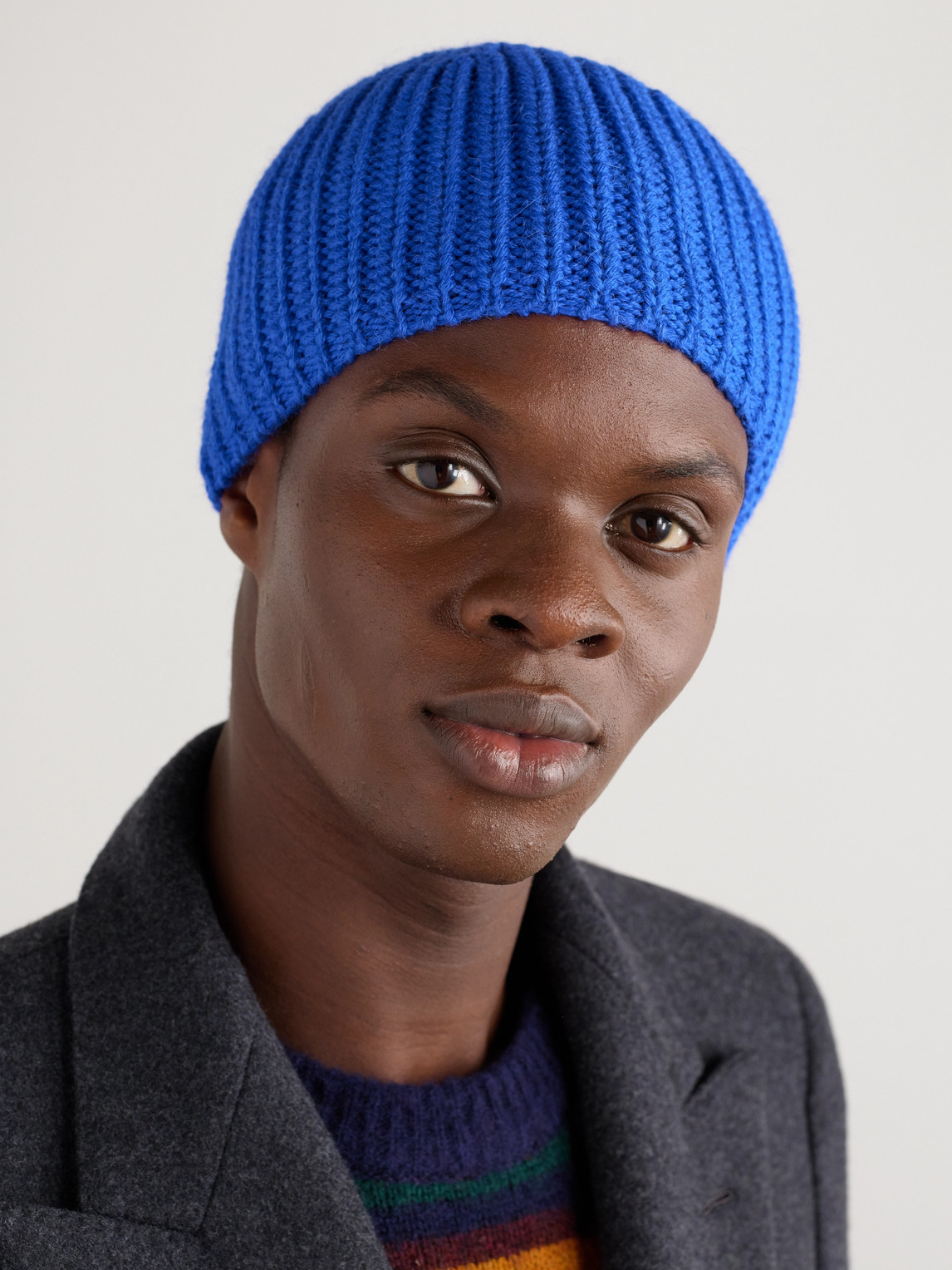 Shop Monitaly Ribbed Alpaca Beanie In Blue