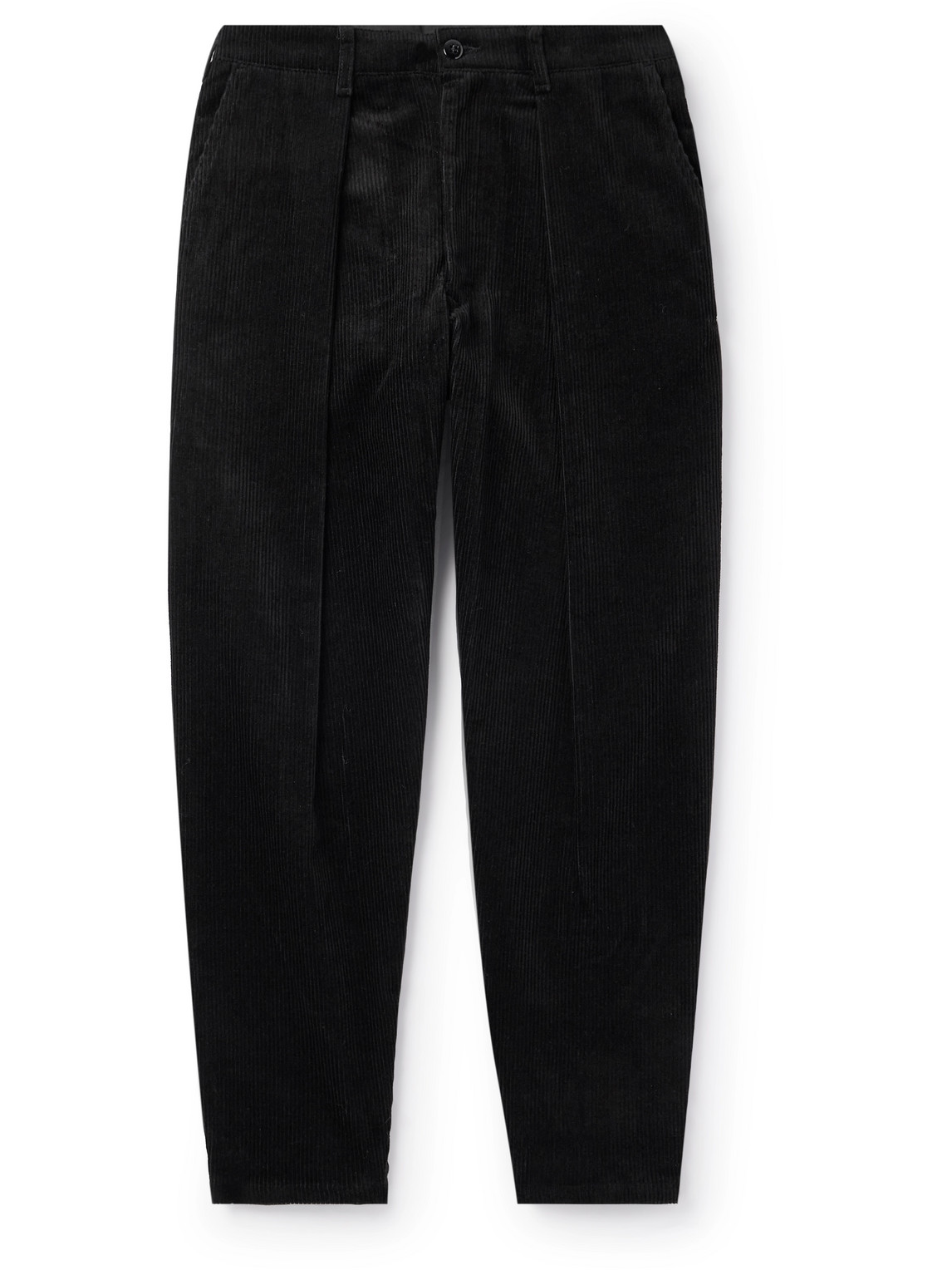 Monitaly Tapered Pleated Cotton-corduroy Trousers In Black
