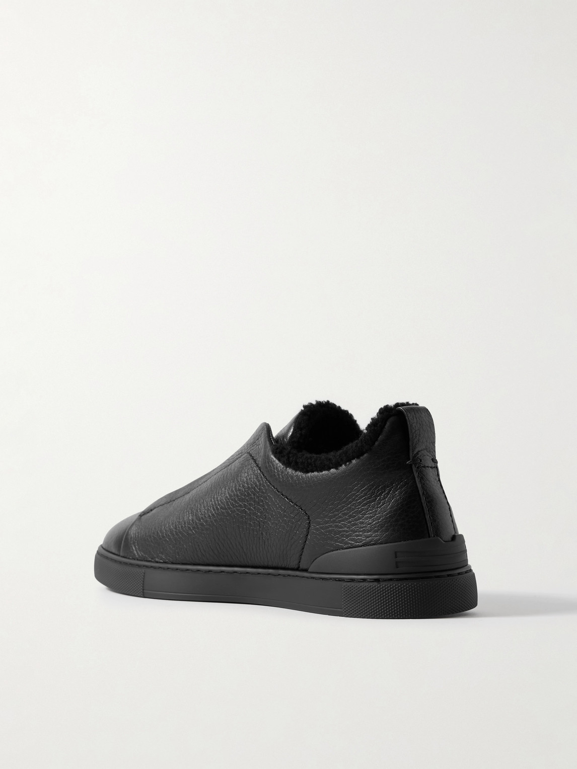 Zegna Triple Stitch Deerskin Leather Slip-on Sneaker In Black