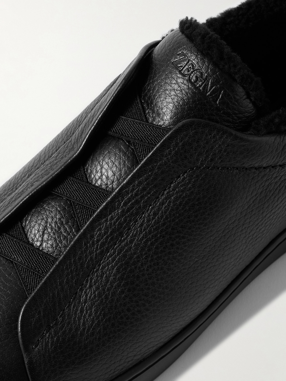 Zegna Triple Stitch Deerskin Leather Slip-on Sneaker In Black