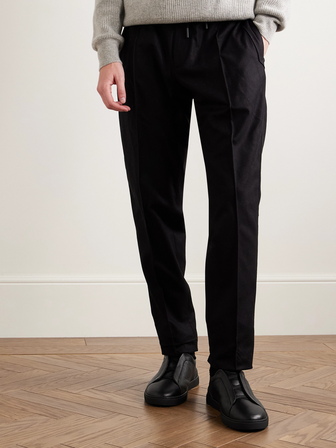 Zegna Triple Stitch Deerskin Leather Slip-on Sneaker In Black