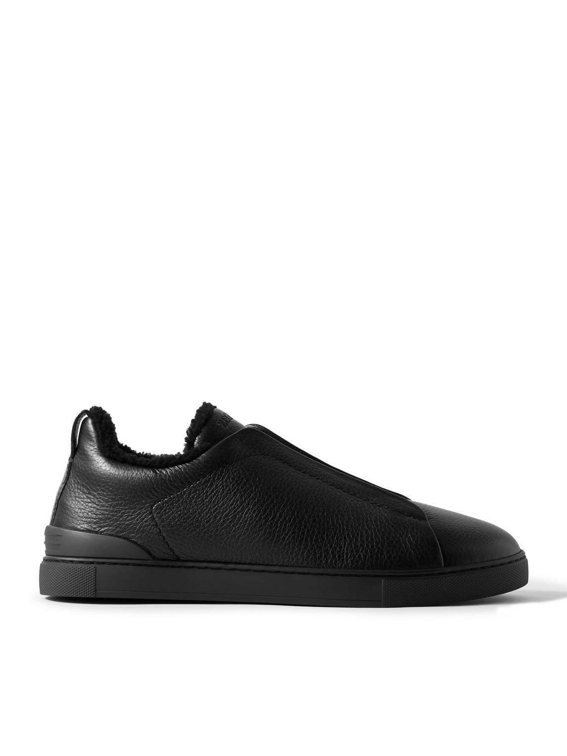 Zegna Triple Stitch Deerskin Leather Slip-on Sneaker In Black