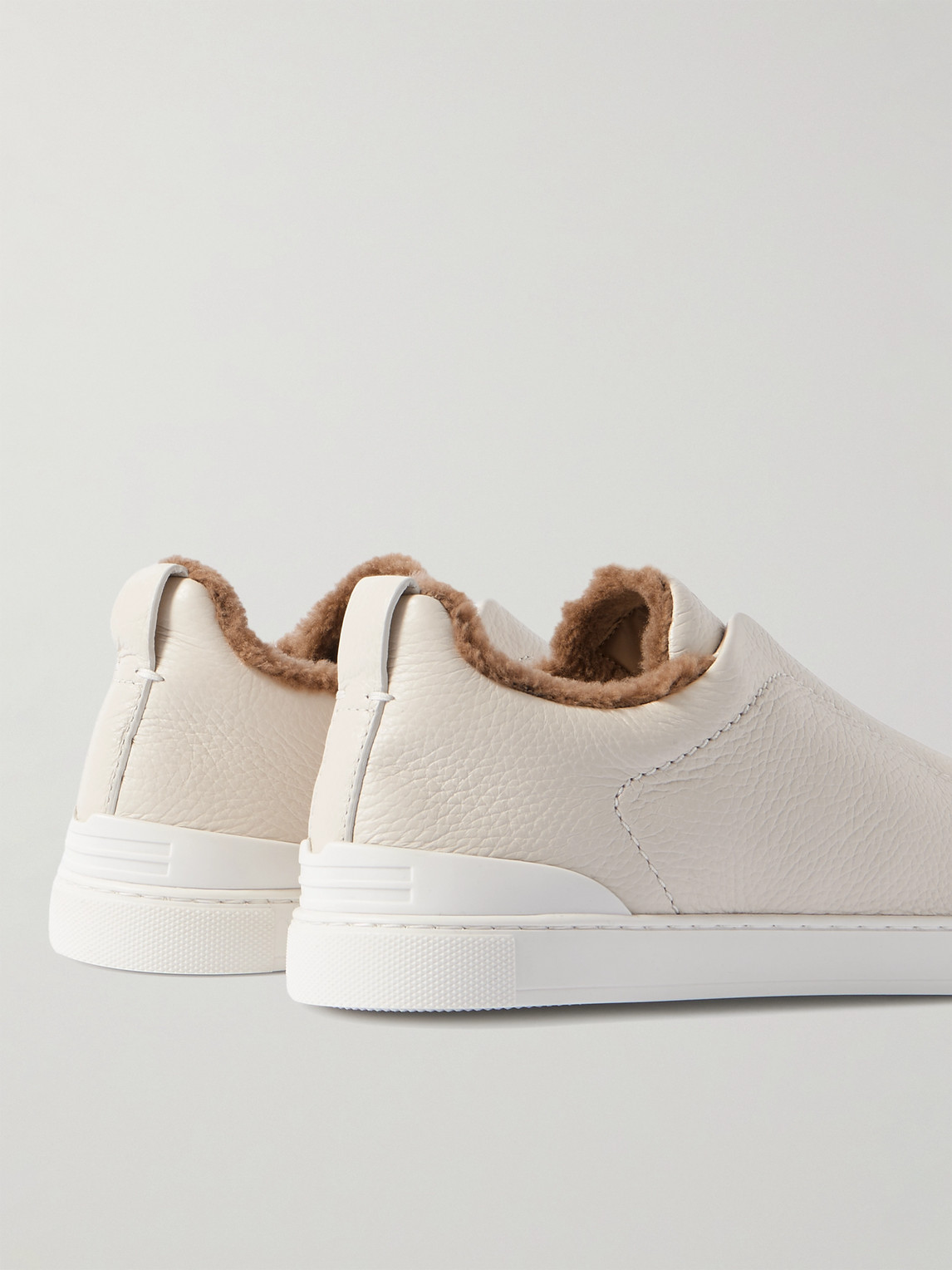 Zegna Off-white Deerskin Triple Stitch Sneakers In Neutral