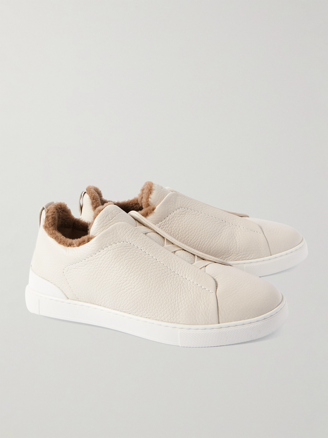 Zegna Off-white Deerskin Triple Stitch Sneakers In Neutral