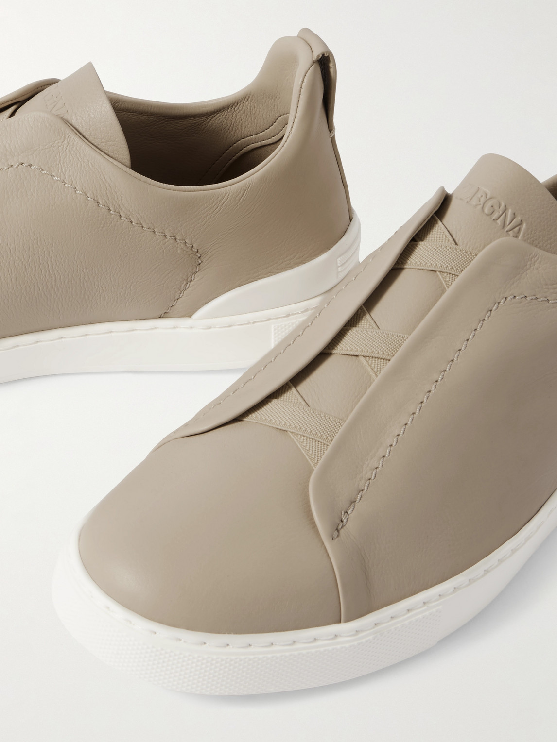 Shop Zegna Triple Stitch™ Secondskin Leather Slip-on Sneakers In Neutrals