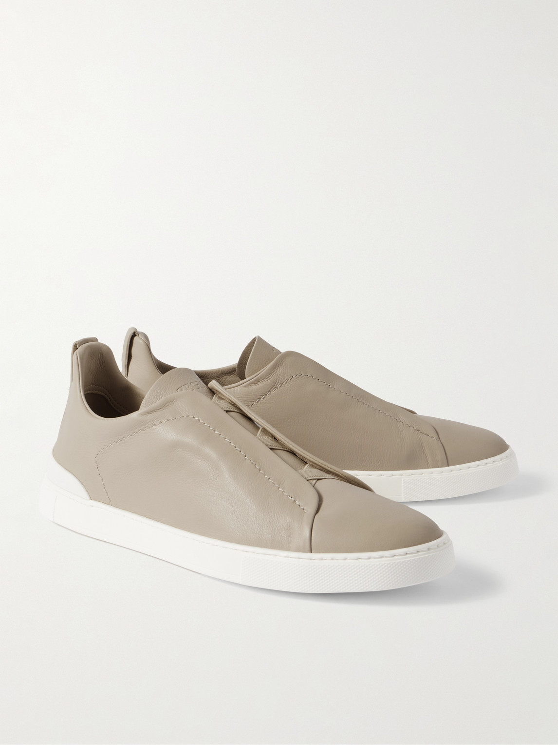 Shop Zegna Triple Stitch™ Secondskin Leather Slip-on Sneakers In Neutrals