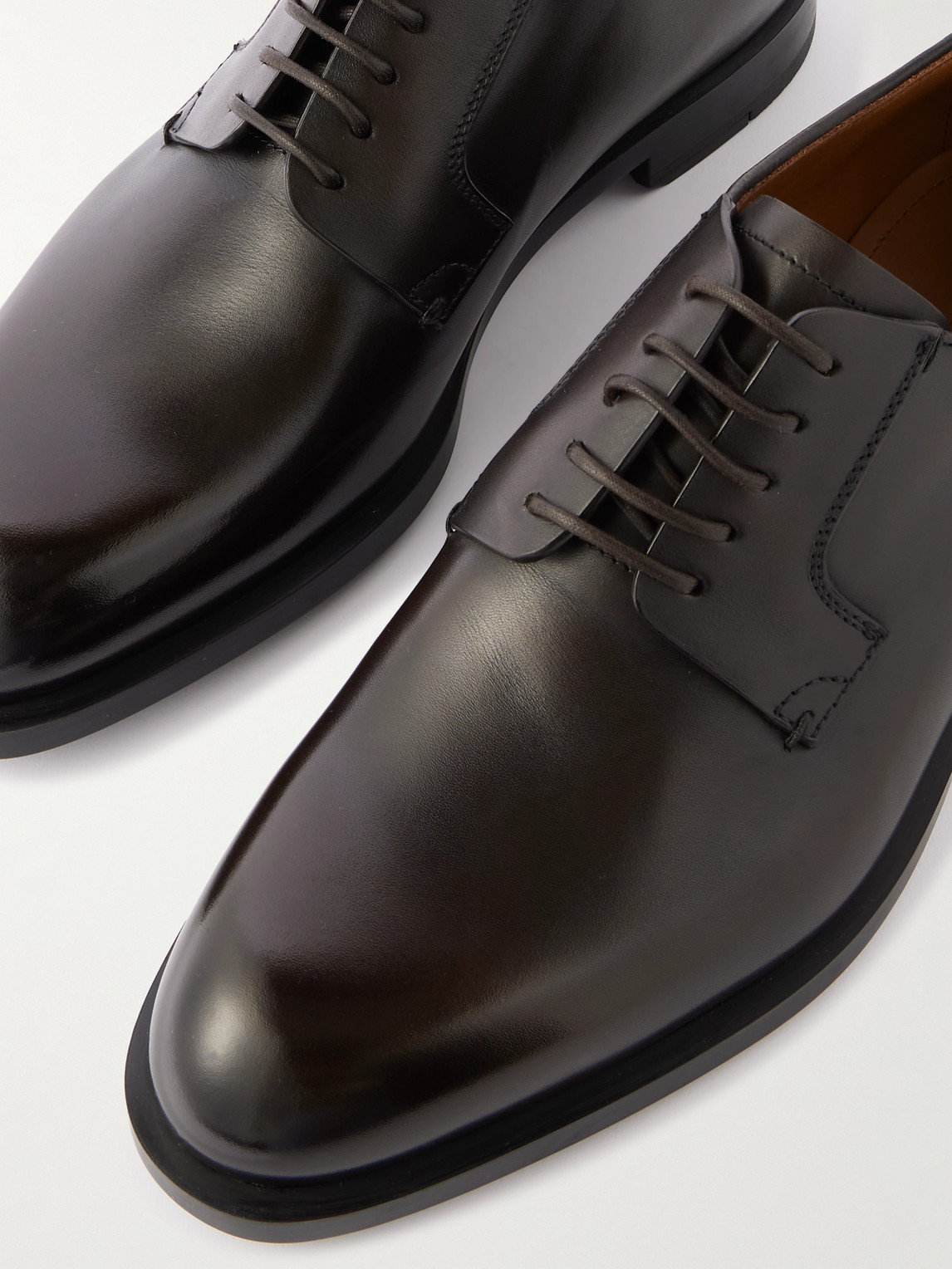 Zegna Leather Oxford Shoes In Brown